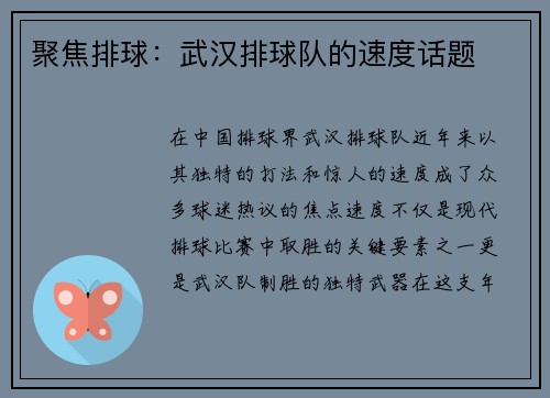 聚焦排球：武汉排球队的速度话题