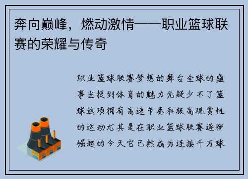 奔向巅峰，燃动激情——职业篮球联赛的荣耀与传奇