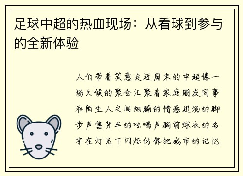 足球中超的热血现场：从看球到参与的全新体验