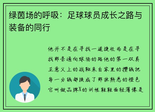 绿茵场的呼吸：足球球员成长之路与装备的同行