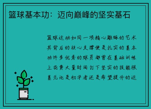 篮球基本功：迈向巅峰的坚实基石